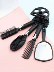 4-Piece Hair Comb Set, Professional Salon Hairdressing Brush Set, Salon Hair Styling Tools With Mirror And Stand, Unisex Grooming Combs - Multicolor - View 5