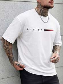 Camiseta de manga corta estival para hombres con estampado casual, con diseño de BOSTON, cómoda y suave, transpirable y absorbe la humedad.Envío exprés desde almacén local. - Blanco - Ver 9