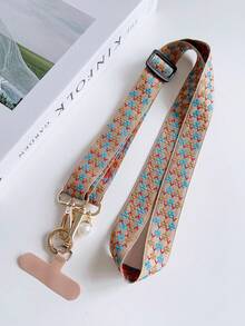 1pc Fabric Embroidered Phone Lanyard, Adjustable Crossbody Strap, Phone Case Hanging Chain, Halter, Charging Port Card Slot, Anti-Lost Phone Lanyard With Clip - Multicolor - View 8