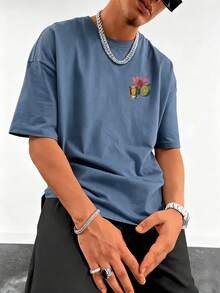 Men's Retro Mexican Style Printed Short Sleeve T-Shirt, Comfortable & Breathable, Suitable For Summer, Leading Fashion - Dusty Blue - View 6