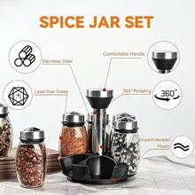 6pcs /12pcs Glass Jar Set - Rotating Kitchen Spice Rack Organizer, Countertop Herb & Spice Carousel - Ideal For Kitchen Counter Accessories, Spice Organization, And Storage - White - View 3