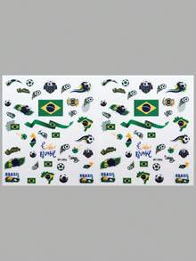 Tiebeauty Bộ 2 miếng dán móng tay chủ đề World Cup bóng đá, phối màu vàng và xanh lá cây tương phản với các yếu tố quốc kỳ, chống thấm nước, bền lâu, phụ kiện làm móng DIY có thể tháo rời. - Nhiều màu - Xem 11
