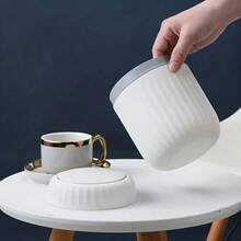 1 pieza Papelera de escritorio con apertura a presión - Plástico PP duradero, diseño a rayas romanas con tapa para oficina, sala de estar y área de estudio - A - Ver 9