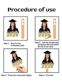1 pieza Abanico de fotos personalizable para graduación, foto y texto personalizados, accesorio de fotos de graduación 2026, abanico de graduado 2026, decoración de fiesta de graduación de escuela secundaria/universidad, accesorio de cabina de fotos de celebración de graduación 2026, regalo de graduación, temporada de graduación - Multicolor - Ver 8