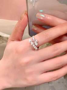 1pc Fashionable Luxury Delicate Niche High-End Faux Pearl & Rhinestone Adjustable Open Ring, Suitable For Women's Daily Wear, Gala, Party, Gift For Girlfriend/Best Friend Birthday - Pearl and Rhinestone Ring - View 5