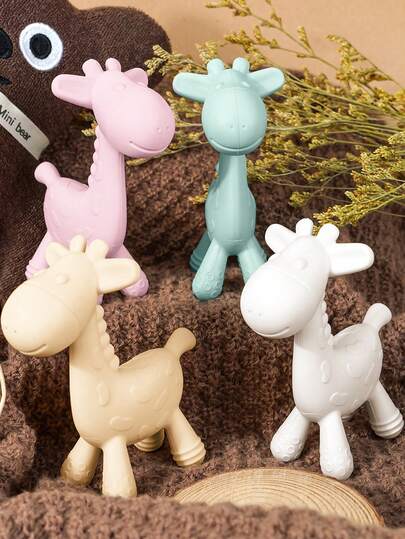 2 Stücke Silikon Beißringe, weiche giraffenförmige Beißstäbe, beruhigender Zahner für Neugeborene, leicht zu greifen, tolles Geschenk für werdende Mütter und Neugeborene