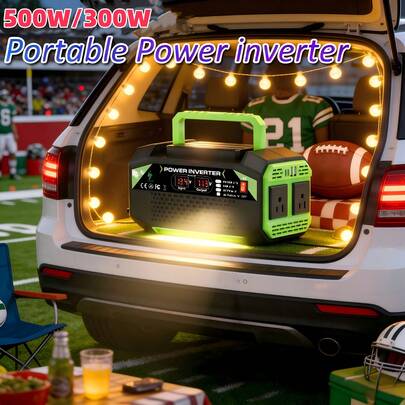 300W/500W Vehicle Power Converter, 12V DC To 110V AC, Two US Outlets & Dual USB Type-C Quick Charging, LCD Screen & Integrated Storage, Portable Backup Power For Rvs, , Trucks, Camping & Outdoor Activities, Without Battery