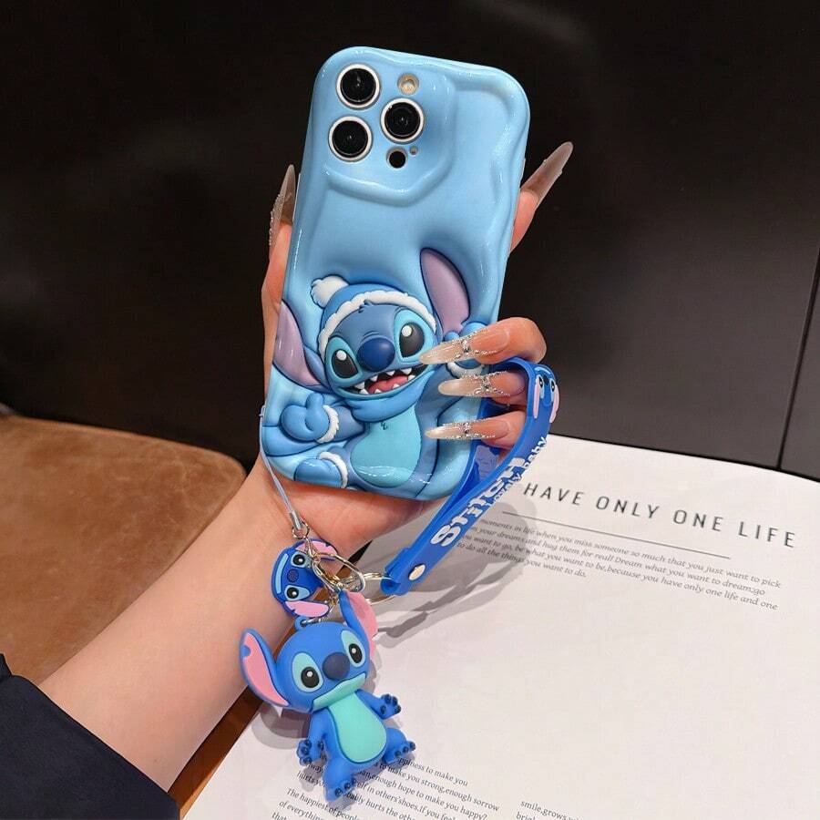 Disney Has Authorized, Phone Case - Chain Set, The Stitch Lilo & Stitch 3D Phone Case Plus A Silicone 3D Stitch Bracelet With Metallic Ring Removable Bracelet, Stitch And Angel Pattern, Compatible With Iphone 17/16/15/14/13/12/11/XS/XR/X Plus Pro Max, A Stylish Cartoon Phone Case, The Perfect Gift Choice, Phone Protection, Durable Phone Cover, Great Gift For Friends And Family - 白色款式A - 查看 1