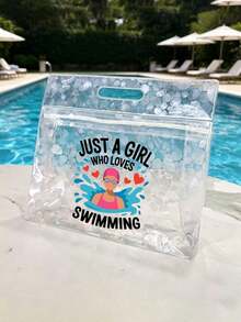1pc Swimming Bag With "Just A Girl Who Loves Swimming" Print, Wet/Dry Separation Design, Suitable For Beach Or Pool Trips. Zipper Closure, Summer Outdoor Sports Bag, EVA Material, Lightweight And Portable, Can Store Swimwear, Towels And Travel Essentials, Suitable For Hiking, Travel, Beach Outings, Outdoor Activities, Boating, Kayaking, Swimming And More - Multicolor - View 1