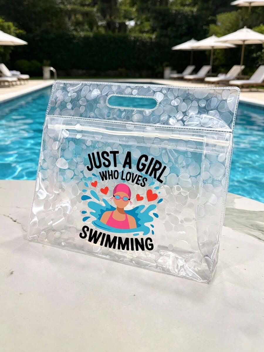 1pc Swimming Bag With "Just A Girl Who Loves Swimming" Print, Wet/Dry Separation Design, Suitable For Beach Or Pool Trips. Zipper Closure, Summer Outdoor Sports Bag, EVA Material, Lightweight And Portable, Can Store Swimwear, Towels And Travel Essentials, Suitable For Hiking, Travel, Beach Outings, Outdoor Activities, Boating, Kayaking, Swimming And More - Multicolor - View 1