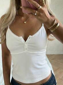 Áo hai dây kiểu Y2K màu trơn dành cho nữ, thích hợp đi học, dạo phố, đi làm và đi chơi, mùa hè. - trắng - Xem 1