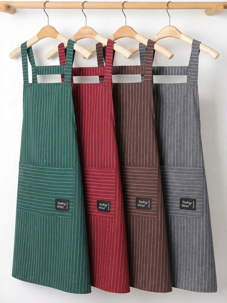 1 chiếc tạp dề đầu bếp kẻ sọc, thiết kế thời trang unisex có túi - Thích hợp cho đầu bếp, người đam mê nướng BBQ và thợ cắt tóc.