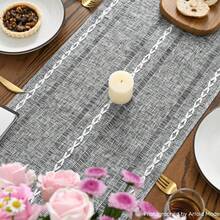 Camino de Mesa de Lino de Algodón Rústico Beige, Decoración de Mesa de Cocina y Comedor Bordada Estacional con Calados para Decoración del Hogar y Fiestas 13x72 Pulgadas - Gris oscuro - Ver 5