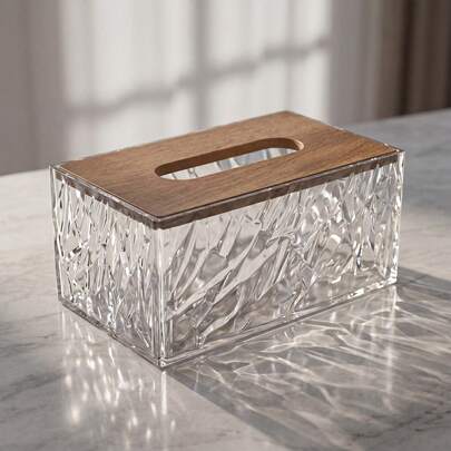 Hộp đựng khăn giấy acrylic vân băng với nắp gỗ, hộp đựng khăn giấy chống thấm nước hiện đại cho phòng tắm, phòng khách, văn phòng, bàn làm việc, trang trí nhà cửa. Được làm từ acrylic trong suốt chất lượng cao với nắp gỗ tự nhiên, hộp đựng khăn giấy, hộp đựng khăn giấy acrylic, hộp phân phối khăn giấy, hộp đựng đồ dùng phòng tắm, hộp đựng khăn giấy nắp gỗ, trang trí nhà cửa, hộp đựng đồ trên bàn làm việc, hộp đựng khăn giấy chống thấm nước.