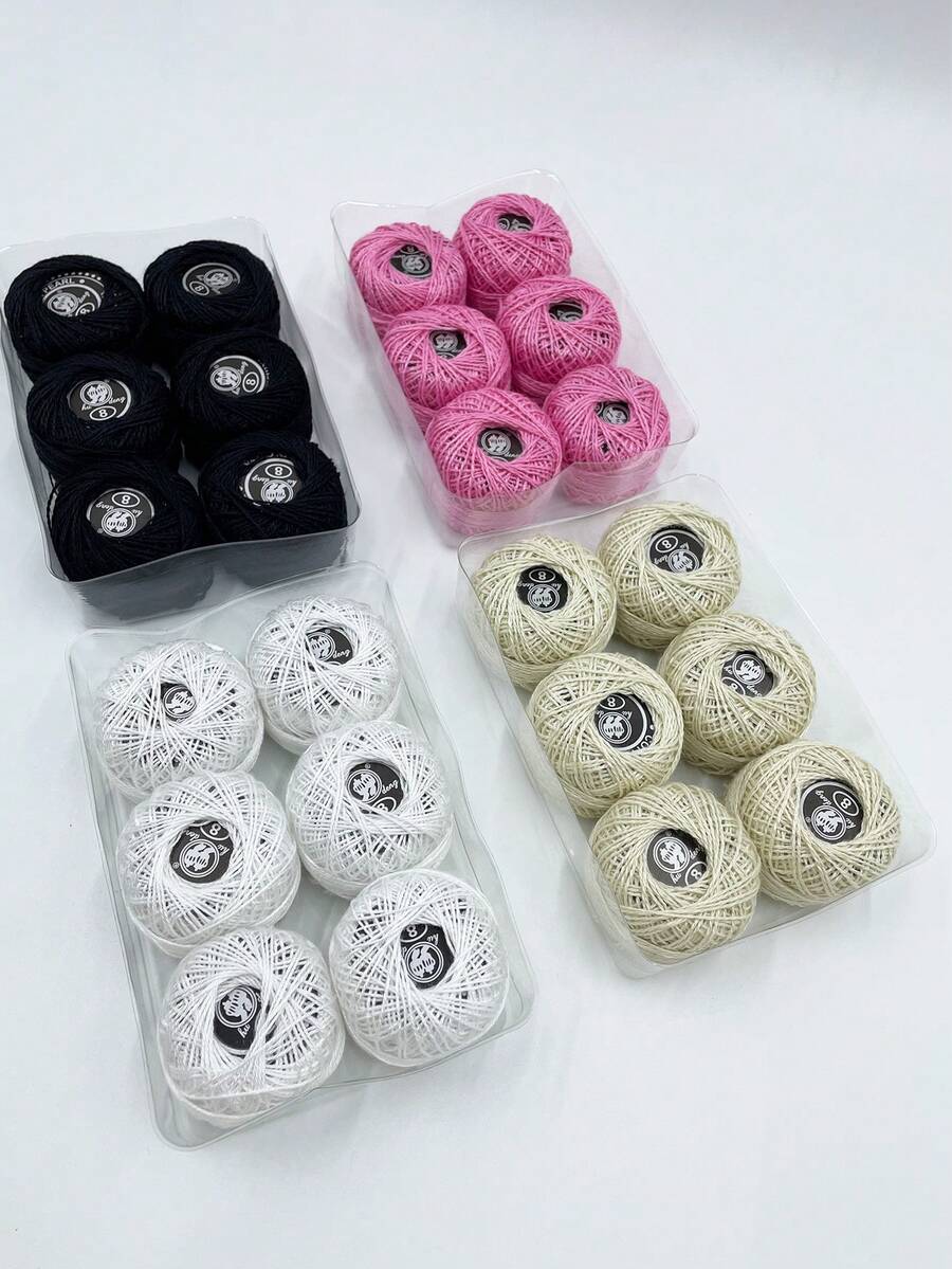 6pcs/Pack Solid Color Lace Thread, 25m Mini Spool Per Roll, White/Pink/Black 4 Colors Available, High-Quality Polyester Thread, Vibrant Color, Non-Pilling And Fade Resistant, Suitable For Garment Edging, Jewelry Making, Micro Weaving - Monochrome Lace Thread - View 1