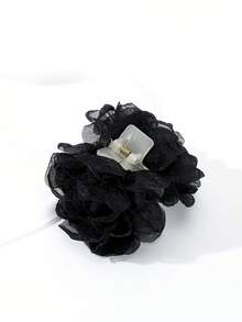 1pc 10cm Solid Color Large Mesh Rose Flower Hair Clip, Sweet & Elegant For Campus, Party, Wedding, Vacation Outfits Fall Winter Claw Clip Hair Accessories For Women Summer Beach Holiday Essential Vacay Hair Clips,Festival,Birthday - Black - View 7