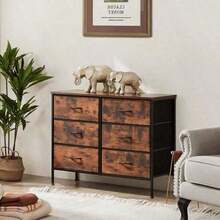 Sweetcrispy Dresser Bedroom 6 Drawers Wide Fabric Storage Units Chest Of Drawers Bedroom With Metal Frame And Wooden Top TV - Rỉ Nâu - Xem 5