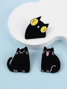 1 set pisici negre emailate broșe confuze și furiose Kawaii Kitten insigne miau bijuterii simple și drăguțe cu animale cadou pentru părinții de pisici accesorii pentru genți, brelocuri pentru genți - Negru - Vizualizare 8