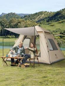 CAMEL CROWN Outdoor Tent, Portable Automatic Quick Setup Tent, Waterproof & UV-Resistant, Thickened Tent Walls, Suitable For Camping - Sand Gold/Off-white/Gray - View 3