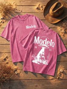 New American-Style Unisex Cotton T-Shirts Featuring Fun Retro Western Cowboy Cartoon Lettering Prints. Comfortable, Retro, Stylish, And Versatile Y2K Streetwear, A Must-Have For Commuting. Classic Niche Punk-Style Slim-Fit Black Crew Neck Short-Sleeved Washed T-Shirt. Comfortable Pure Cotton Washed Retro Series T-Shirts, Easily Creating A Retro Casual Look, Suitable For Daily Commutes, Casual Outings, Music Festivals, And Everyday Wear. Classic Retro Style, Men's Printed T-Shirts, Women's Printed T-Shirts. - Màu Hồng Tươi - Xem 2