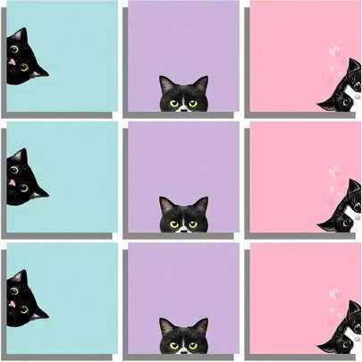 3/6/9/12 Sheets Black Cat Sticky Notes Set, Pink Self-Adhesive Note Pad, Cute Memo, Super Sticky Note Cards, Gifts For Cat Lovers, Teacher Office And School Supplies, 3x3 Inches