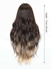 28 Inch Ombre Light Brown To Ash Blonde Water Wave Wig With Middle Part, Pre-Styled Loose Curls, Heat Resistant Synthetic Hair, Perfect For Streetwear, Hip Hop Style, Music Festival, Casual Daily & Club Night, Edgy Hairpiece For Women - Brown Highlight - View 6