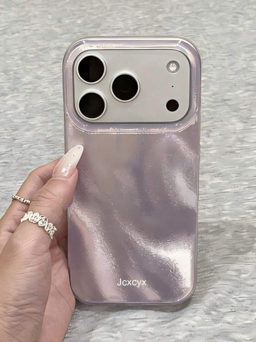 1 pieza Funda de teléfono brillante y con purpurina con patrón de ondas de agua irregular y brillante compatible con iPhone 17 Pro Max, 17 Pro, 16 Pro Max, 15 Pro Max, 14 Pro Max, 13 Pro Max, 16, 15, 14 Plus, 13, 12 Pro, 11, cubierta suave y elegante como regalo para chicas con estilo Y2K - Púrpura malva - Ver 1