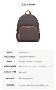 Michael Kors Jarcee Printed Women's Backpack 35S2G8TB7B BROWN - 深棕色印花/橡果棕色35S2G8TB7B BROWN - 查看 7