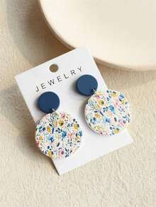 1 Pair Women's Spring/Summer Small Daisy, Blue Flower, Pink Flower Floral Print Ceramic Texture Elegant Cute Round Acrylic Earrings - Nhiều màu - Xem 7