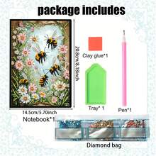 1pc/4pcs 5D DIY Special Shape Diamond Art Painting Notebook, Bee, Daisy, Sunflower & Butterfly Floral Pattern Creative Faux Leather Cover Sketchbook Diamond Art Painting Kit, Mosaic A5 Diary Notebook Sketchpad Art Supplies, Unique Handmade Craft Gift Set Suitable For Graduation And Birthday Gifts Diamond Painting Kit - View 8