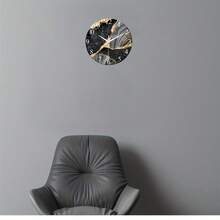 Large Black Marble-Patterned Glass Wall Clock, 12-24inch Luxurious Round Quartz Clock, Silent Battery-Powered, Handmade, Modern Living Room Decoration, Suitable For Living Room, Bedroom, Office Decoration, Holiday Gift - 1PC - View 12