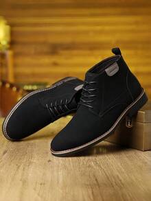 Botas de hombre con estilo Derby y cordones, zapatos de vestir de negocios, ideales para la oficina, ocasiones formales diarias. - Negro - Ver 2