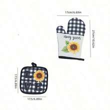 2pcs Thickened Kitchen Baking Oven Glove And Sunflower Microwave Glove Heat Insulation Pad, Plus Thickened BBQ Glove - Multicolor - View 4