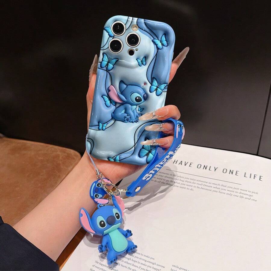 Disney Has Authorized, Phone Case - Chain Set, The Stitch Lilo & Stitch 3D Phone Case Plus A Silicone 3D Stitch Bracelet With Metallic Ring Removable Bracelet, Stitch And Angel Pattern, Compatible With Iphone 17/16/15/14/13/12/11/XS/XR/X Plus Pro Max, A Stylish Cartoon Phone Case, The Perfect Gift Choice, Phone Protection, Durable Phone Cover, Great Gift For Friends And Family - 白色款式A - 查看 1