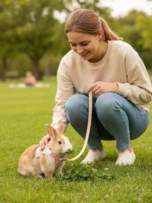 1 Set Polka Dot Bow Rabbit Leash Set, Soft Fabric, Light Pink, Suitable For Daily Walking Dogs, Adjustable Rabbit Harness, Stylish Bow Tie Rabbit Harness, Cute Anchor Pattern, Small Pet & Rabbit Leash, Suitable For Small Pets, Small Animal Collar And Leash, Harness With Leash, Adjustable Leash, Dog Supplies, Cat Supplies - Multicolor - View 4