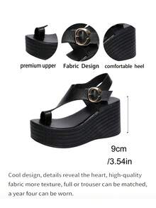 Vielseitige schwarze Mode Keilsandalen mit Plateauabsatz und Peeptoe für Damen, wasserdichte dicke Sohle für mehr Größe, einzigartiges Design elegant und modisch, passend zu Partykleidern, sexy für den täglichen Weg zur Arbeit mit Hosen, ein Paar kann leicht mehrere Styling-Looks managen - Schwarz - Übersicht 7