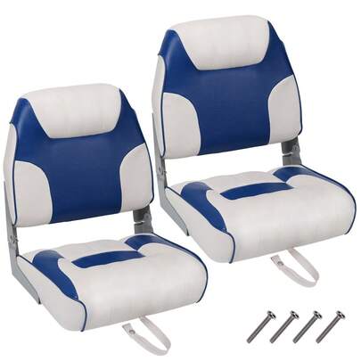Pack de 2 asientos plegables para barco, respaldo alto y bajo, acolchado grueso, impermeables, estructura resistente - Ideales para pesca, lanchas rápidas, botes jon y canoas