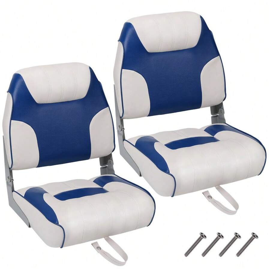 Pack de 2 asientos plegables para barco, respaldo alto y bajo, acolchado grueso, impermeables, estructura resistente - Ideales para pesca, lanchas rápidas, botes jon y canoas - C - Ver 1
