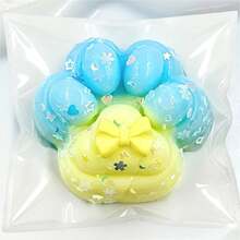 1PC Gradient Cat Paw Squishy Toy With Bow, Soft Slow Rising Fidget Toy For Anxiety Relief - Blue - View 2