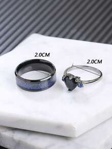 2 piezas Nuevos anillos de acero inoxidable de moda, juego de anillos a juego con circonita cúbica para parejas de hombres y mujeres - Anillos de pareja en forma de corazón - Ver 6