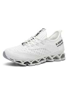 Men's Running Shoes, Super Breathable, Blade-Style Design, Excellent Shock Absorption, Non-Slip, Durable, Suitable For Outdoor Activities Like Running, Hiking, Traveling And Training, Unisex, Shock-Absorbing, Plus Size Sneakers - White - View 6