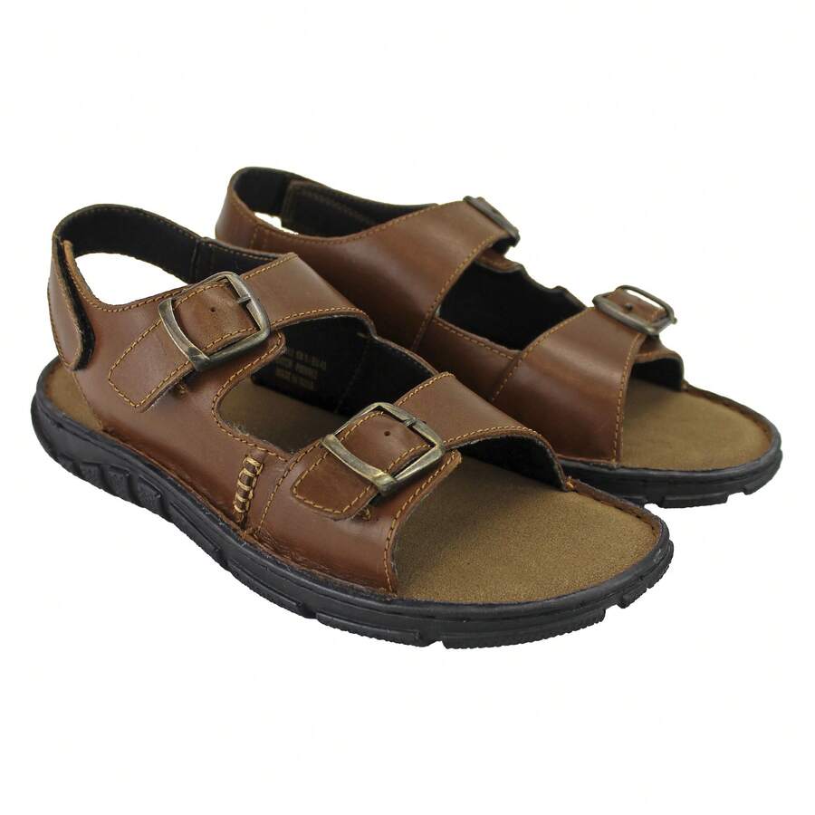 Dunlop - Mens Mule Open Toe Leather Sandals Comfy Slip On Summer Beach Sandals - Tan - View 1