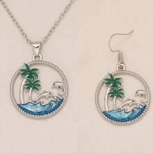 Conjunto de Joias com Golfinho Oceânico, Colar e Brincos, Acessórios de Praia da Moda para Mulheres - Prata - Visão 2