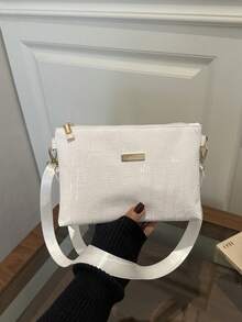 Nueva bolsa de mano de mujer con estampado de cocodrilo para primavera/verano, bolso versátil de hombro/cruzado, bolso cuadrado mini exclusivo y dulce - Blanco - Ver 9