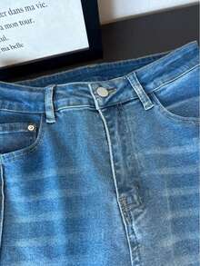 ALO FASHION Pantalones vaqueros anchos de mezclilla lavada para mujer, estilo vintage, con gran elasticidad, ideales para looks casuales y bohemios. - azul real - Ver 3