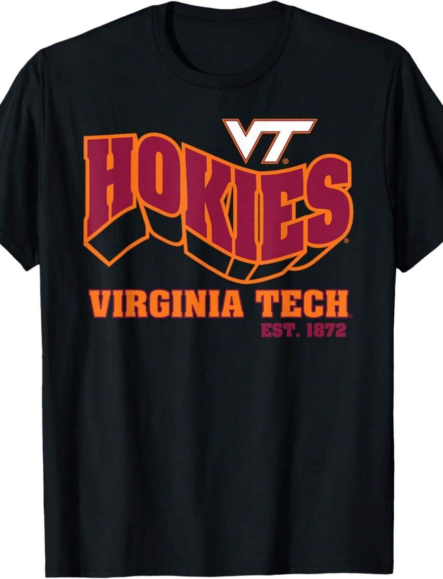 Virginia Tech Hokies Short Sleeve Casual T-Shirt, Black Round Neck Regular Tee With High Stretch Fabric For Everyday Wear. - 黑色 - 查看 1