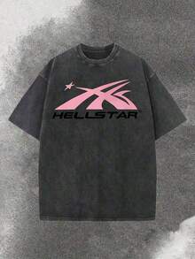 1pc BOTANICBEAT 1PC Worn-Out Washed Men's Short-Sleeved Shirt, Featuring A Pink Meteor Flame Human Face Silhouette Pattern In Letters On A Double-Sided Print, Retro Casual Loose Men's T-Shirt, Comfortable And Versatile Men's Clothing Summer Tops Men Shirts Plus Size Women Clothes Crop Top Plus Size 4th Of July Outfit Women Summer Tops For Women Summer Outfits For Women - 黑色 - 查看 2