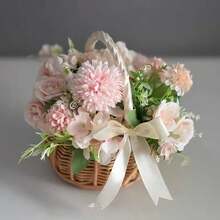 1 giỏ hoa bằng mây có tay cầm và nơ, 1 giỏ Phục Sinh đan thủ công bằng mây, thích hợp cho đám cưới. - A - Xem 2