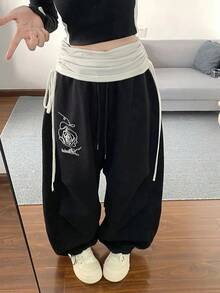 Retro Print Y2K Wide Leg Pant Women Hip Hop Streetwear American Loose Trousers Harajuku Vintage High Waist Bf Straight Pants New - 白色 - 查看 7
