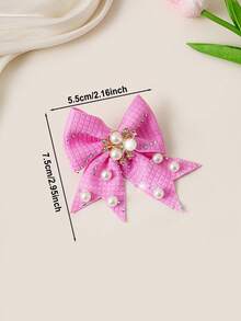 10 Stücke/Set bunte Haarspangen mit Schleife, hochwertige Haarklammern mit Perlen & Strass, süße Seitenpony Haarnadeln für Mädchen, geeignet für Alltag, Party, Schulzeit - Heißes Pink - Übersicht 7